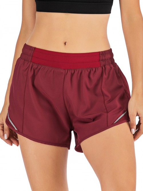 Purplish Red Lining Detail Solid Color Running Shorts Leisure Time