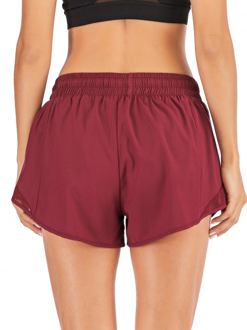 Purplish Red Lining Detail Solid Color Running Shorts Leisure Time