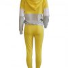 Ruching Yellow Full-Length Sweat Suit Hooded Pocket Elasticity