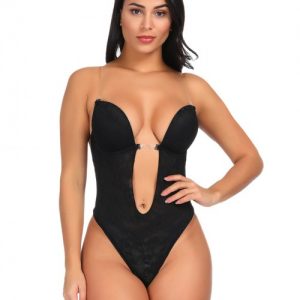 Sheer Black Underwire Lace Body Shaper Transparent Straps Stretch