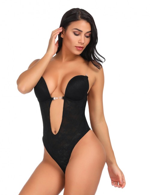 Sheer Black Underwire Lace Body Shaper Transparent Straps Stretch