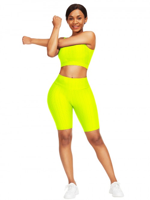 Sleek Yellow Scoop Neck Training Suits High Waist For Upscale
