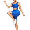Sleek Blue Scoop Neck Training Suits High Waist For Upscale