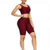 Sleek Red Scoop Neck Training Suits High Waist For Upscale