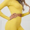 Slinky Yellow Full Sleeves Crop Sports Suit Seamless Stretchy