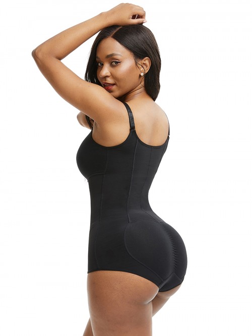 Smooth Silhouette Black Large Size Full Body Shaper Front Zipper Firm Control