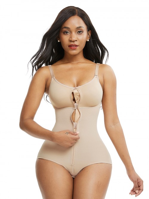Smooth Silhouette Skin Color Large Size Full Body Shaper Front Zipper Firm Control