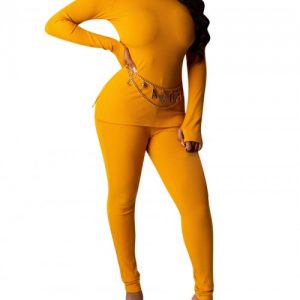 Smooth Yellow High Neck Sports Suit With Thumbhole Outdoor