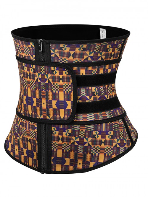 Smoothing Zipper African Printing Latex Waist Trainer Close Fitting