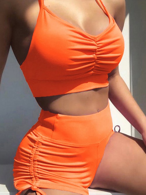Soft-Touch Orange Slender Strap Bra High Rise Shorts Feminine Curve
