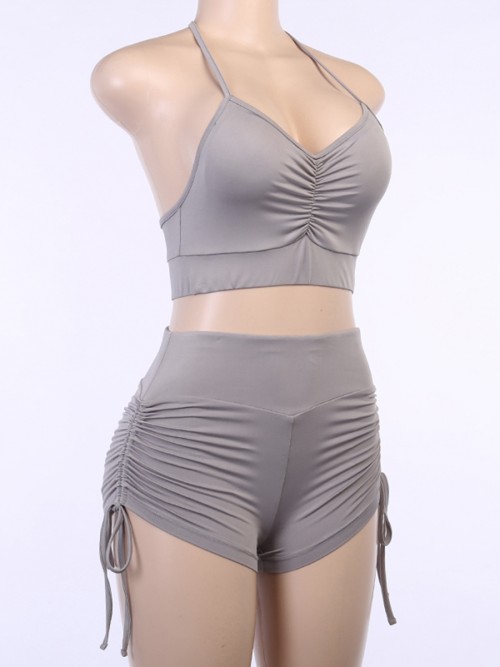 Soft-Touch Grey Slender Strap Bra High Rise Shorts Feminine Curve