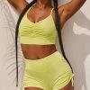 Soft-Touch Yellow Slender Strap Bra High Rise Shorts Feminine Curve