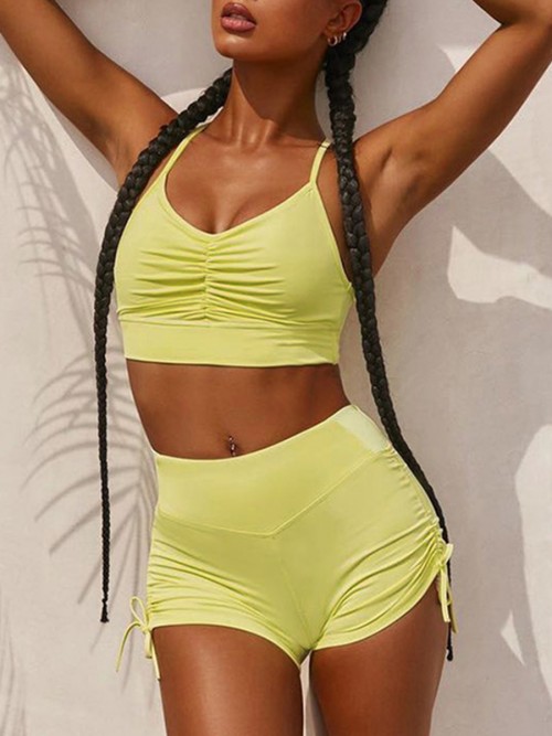 Soft-Touch Yellow Slender Strap Bra High Rise Shorts Feminine Curve