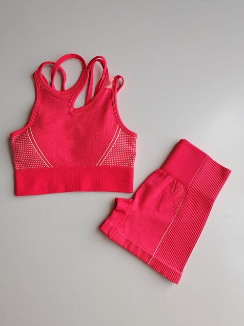 Sophisticated Pink Seamless Cropped Athletic Suit Cut Out All Over Smooth