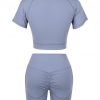Sunset Blue Solid Color Round Collar Sweat Suit For Girls