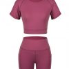 Sunset Red Solid Color Round Collar Sweat Suit For Girls