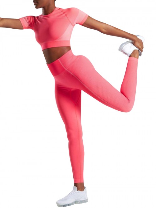 Young Girl Pink Round Neck Top High Waist Yoga Legging Weekend