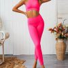 Elastic Pink High Waist Yogawear Set Crop Sleeveless For Runner