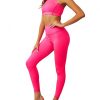 Elastic Pink High Waist Yogawear Set Crop Sleeveless For Runner