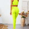 Elastic Yellow High Waist Yogawear Set Crop Sleeveless For Runner