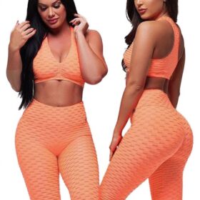  Stretchy Orange Athleticwear High Rise Paddings Jacquard Women's Clothing